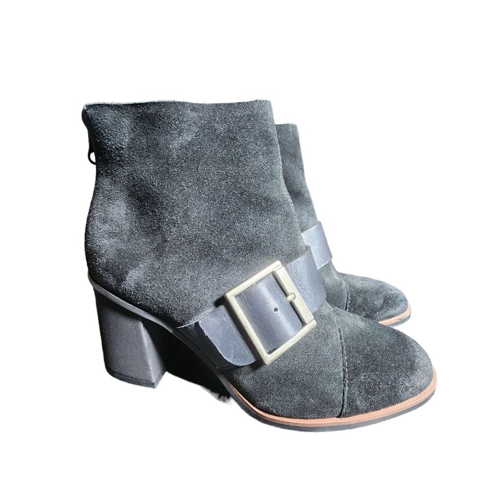 Korks by Kork-Ease Denoon Black Suede Leather Heel Zip Monk Strap Booties Size 6